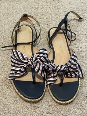Jack Rogers Heidi Bow Sandals Red White Blue Stripes Size7